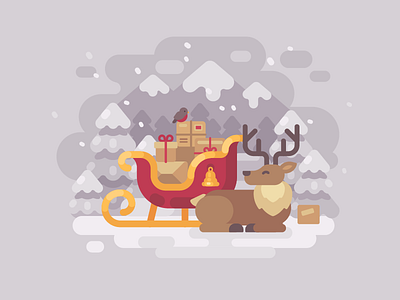 Santa's deer christmas deer flat design new year reindeer sleigh snow vector illustration white winter