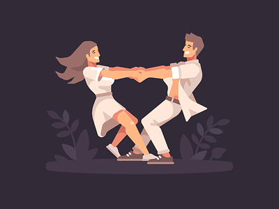 Couple in love character dancing design flat heart holding hands illustration love valentine vector