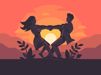 Love at sunset character flat design heart illustration love romance romantic sunset valentine vector