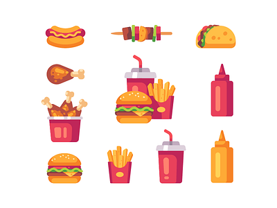 Fast food icons burger chicken fast flat design food hot dog icon
