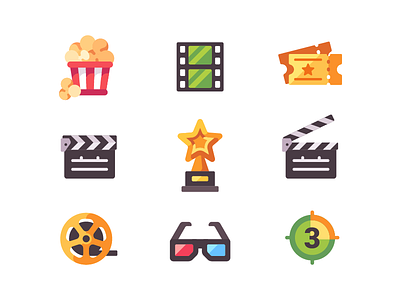 Cinema icons 3d award cinema film flat design glasses icon movie popcorn