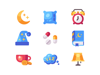 Sleep icons bedtime book flat design icon insomnia night pillow sleep