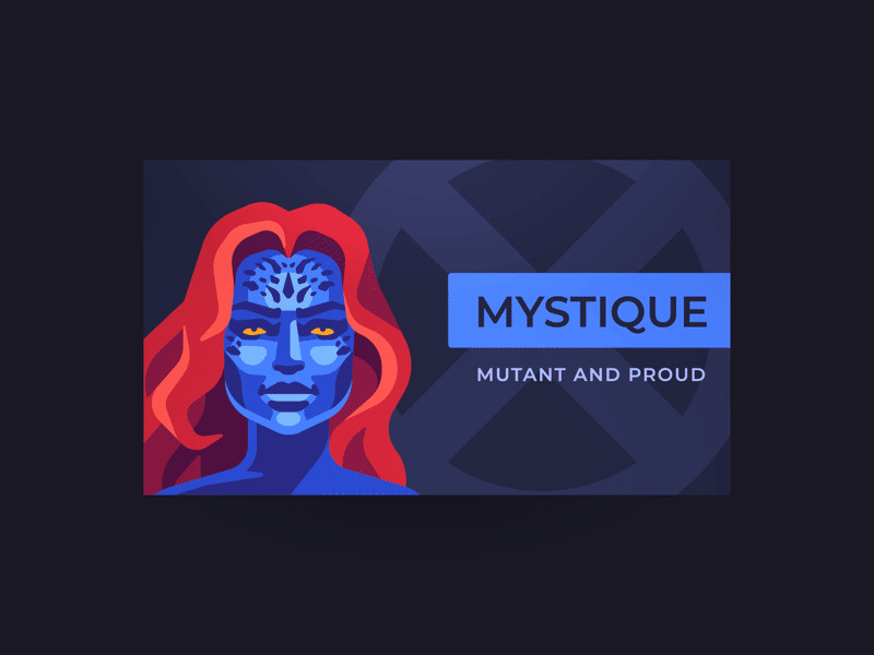 Mystique business card (Animated) business card character comics design flat illustration lenticular printing marvel mutant mystique shapeshifter superhero vector