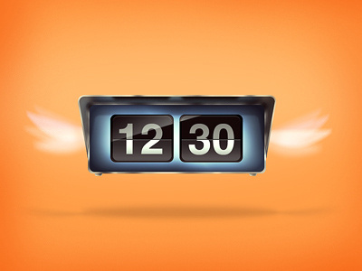 Flying flip clock bolshe krasnogo.com clock flip helvetica icon illustration orange wings