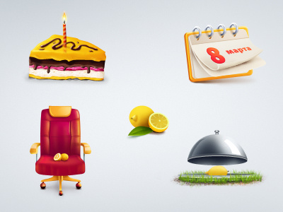 Icons & Lemons cake calendar chair grass icon lemon metall photoshop tray