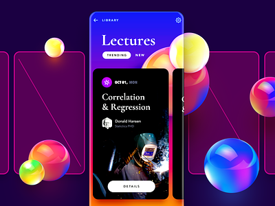 Educations Service: Lectures balls black bright cards color education glass interface mobile typography