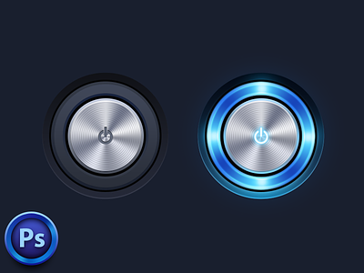 Power Button blue button light metal psd ui