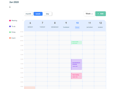 event calendar week overview bright colors calendar event overview simplicity ui ux week