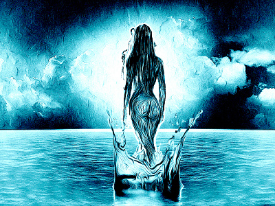 Woman on the water blue drop girl illustration illustrator painting photoshop sea sky water