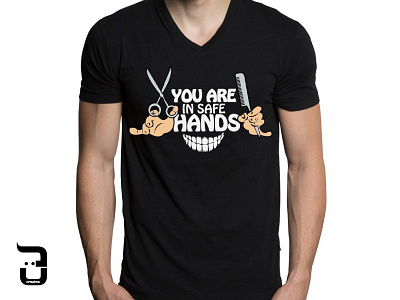 You are in safe hands barber black clothing design graphic hairstyle hands illustration illustrator ironic style tshirt