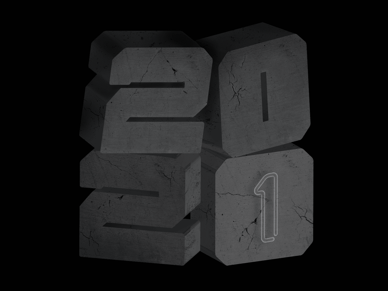 Heavy 2020 → Light 2021 3d type 3d typography animated gif concrete happy new year 2021 neon stone type typography