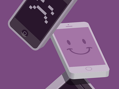 Happy Phone, Sad Phone 3d 8 bit emoticon illustration iphone purple vector