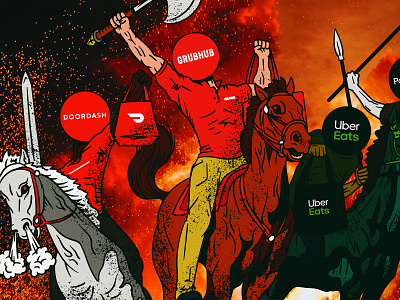 The Four Horsemen of the Restaurant Apocalypse? apocalypse drawing four horsemen gritty horsemen illustration noise parody vector