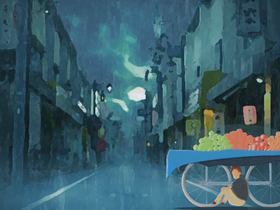 Illustration of a rainy day in a sleepy city of India