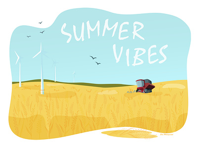 Summer vibes.Nice nature view with wheat field adobe illustrator graphic design illustration illustrator nature summer vibes vector art vector design vector illustration wheat field