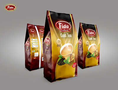 Fida Gold Tea | Tea Packet Design biscuit packaging illustration packaging design paqckaging pouch design print design print designer product design vector