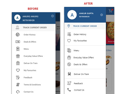 Dominos App Sidebar Navigation