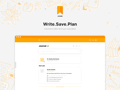 Re-invent the journal - JOURS app design branding experience design illustration interaction journal mac app notebook todolist ui ux writer