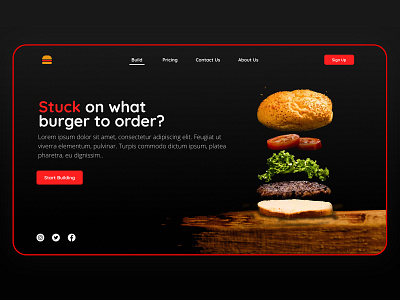 Build-A-Burger Landing Page Design Concept burger burger app dark theme figma food delivery landing page ui landingpage