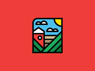 Countryside 1 barn countryside farm fields hills icons illustration nature red stroke sun thick lines