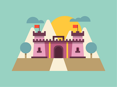 Set Up Your Success castle color icon illustration minimal mountain nature palette pink sun