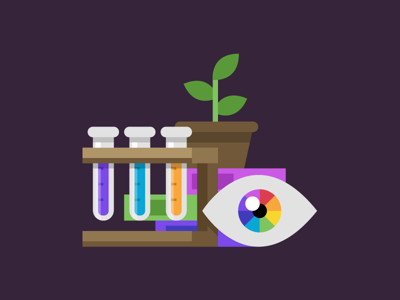 Subjective Vs Objective Design books eye flask icon illustration plant rainbow set test tube