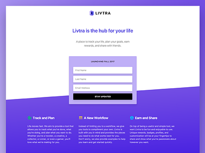 Livtra Landing Page and Sign Up! beta form gradient landing page product purple ui ux web design website