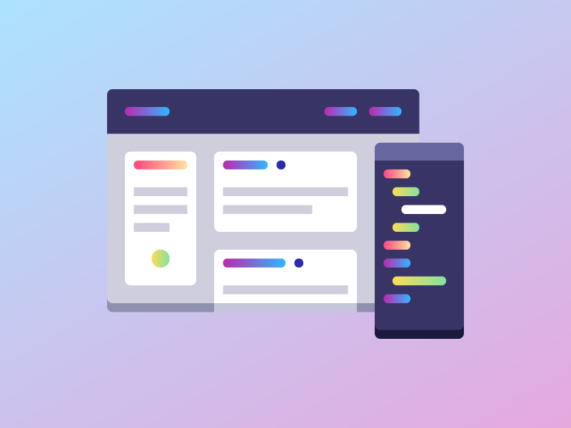 Design And Develop Smaller browser code editor gradient icon illustration minimal text website