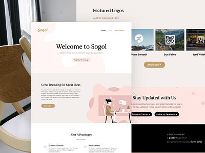 Sogol Landing Page branding gold iconography icons illustration pink type typography ui ux web design website