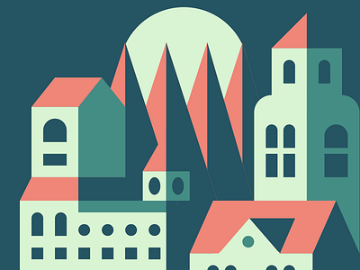 Moody Town city colors icons illustration minimal moon night palette sun town trees