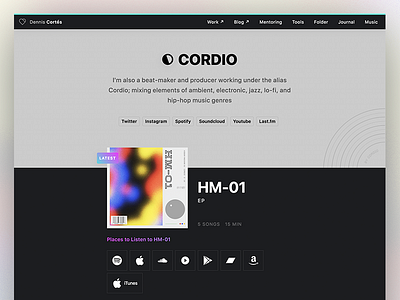 Cordio Music Page album ambient artwork code landing minimal music page pattern ui vinyl web