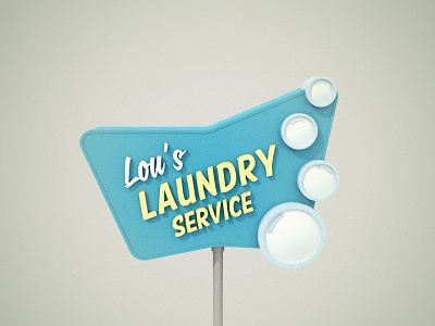 One Less Chore 3d blue bubbles company laundromat laundry modeling render retro sign typography vintage