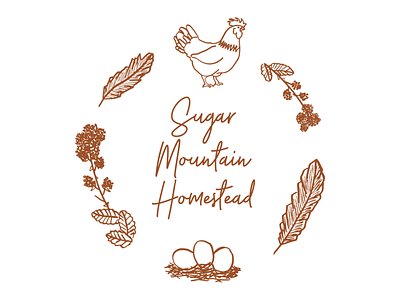 Sugar Mountain Homestead logo blackberries chicken eggs feather homestead illustration logo vine