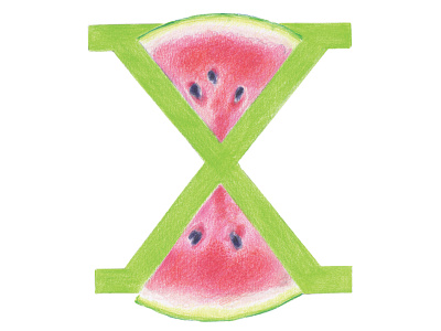 X is for Xigua alphabet colored pencils fruit letter hand drawn handlettering illustration typography typography art watermelon xigua