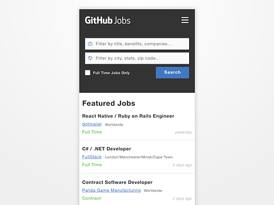 GitHub Jobs Home app app concept github github jobs job app job search search web app