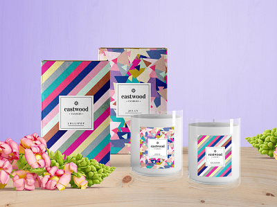 Package Design for Eastwood Candles box candle candles glass mockup package package design packaging packaging design pastel pastels pattern photoshop