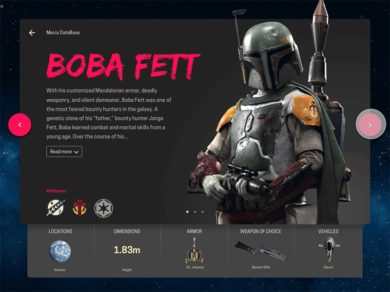 Mercs Database boba fett material motion prototype shop star wars ui