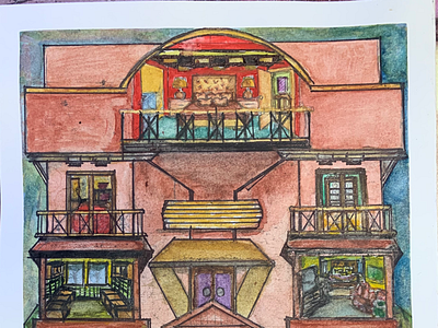 Freehand Illustration + Watercolor architecture drawing illustration watercolor