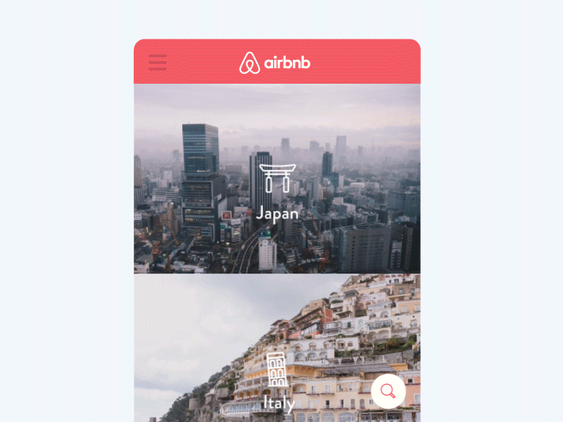 Airbnb by Country airbnb app concept country interface mobile redesign scroll simple table