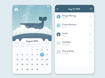 Whale Task Calendar blue calendar concept design green interface schedule task whale work