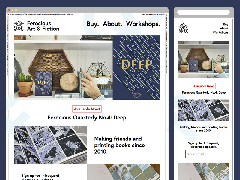 Ferocious Art & Fiction, the website ferocious quarterly ferocious art and fiction minimal responsive webdesign