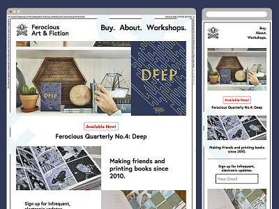 Ferocious Art & Fiction, the website ferocious art and fiction ferocious quarterly minimal responsive webdesign