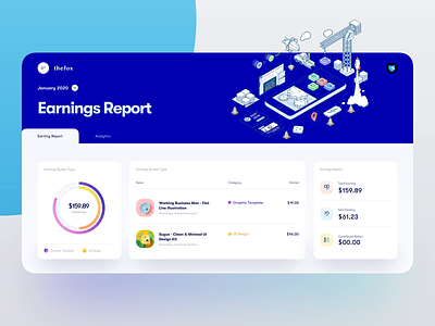 Earnings Report Dashboard - UI Design | Elements block card card ui design cards charts clean clean layout clean website creative dashboard dashboard app dashboard design dashboard ui lovely minimal pastel table tranmautritam ui design ui kit