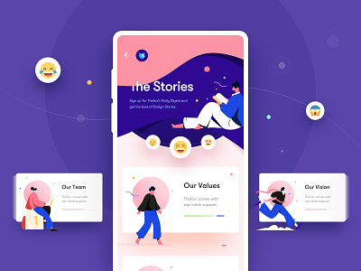 Freebie - The Stories 😂🤩😍 about about us app cards company concept elements emoticons freebie interface mobile mobile app sketch sketch app swipe ui ui design user ux ux design