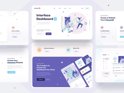 Interface Dashboard Builder - Landing Page app builder card chart clean dashboard earning features icons illustration interface landing landing page minimal statement ui ux web web design website