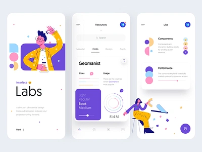 Interface Labs - Mobile App Concept for UI Designers business card chart concept design fonts illustration interface ios labs menu minimal mobile mobile app product design tabs task ui ui designer ux