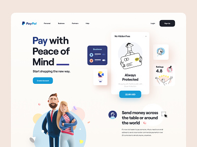 Paypal - Landing Page Concept 3d 3d character 3d elements card character clean credit card illustration interface landing page payment paypal send payment ui ui design user interface ux ux design web website