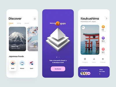 Japan - Travel Mobile App app card clean direction fuji japan menu minimal mobile mobile app mobile menu mount rating travel trip ui ui design ux ux design weather