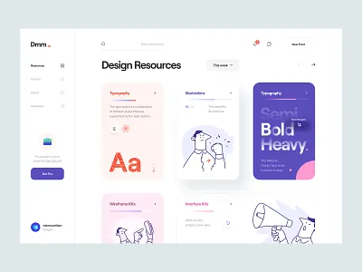 Dmm_ app black blog card character clean design resource illustration minimal news sidebar typography ui ui design ux ux design web web app white wireframe