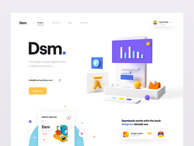 Dsm. 3d 3d illustration button chart clean design system dsm elements hero header illustration invision minimal ui ui design user interface ux ux design web web app website